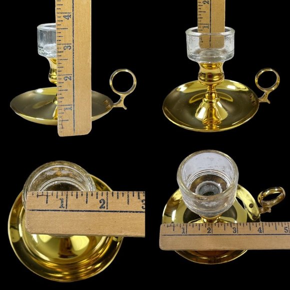 Brass Chamberstick Candle Holder‎ With Glass Inset By Baldwin Brass Set Of 2 - Picture 11 of 12
